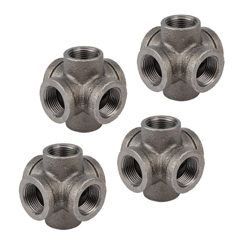 3/4 in. 6-Way Black Iron Cross with Side Outlet Fitting (4-Pack)-Paradise Island Wear