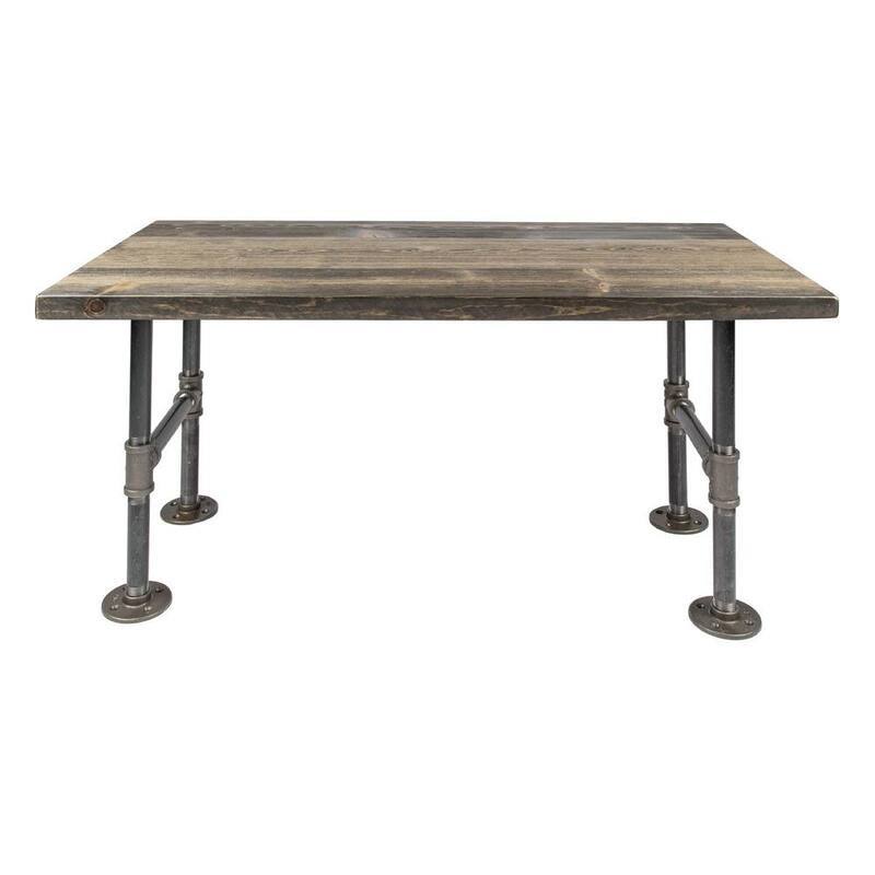 18 in. x 36 in. x 17.88 in. Boulder Black Restore Wood Coffee Table with Industrial Steel Pipe Legs-Paradise Island Wear