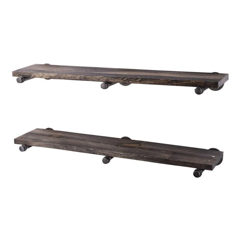 36 in. x 7.5 in. x 6.75 in. Boulder Black Wood Decorative Wall Shelf - Industrial Pipe Straight Brackets-Paradise Island Wear