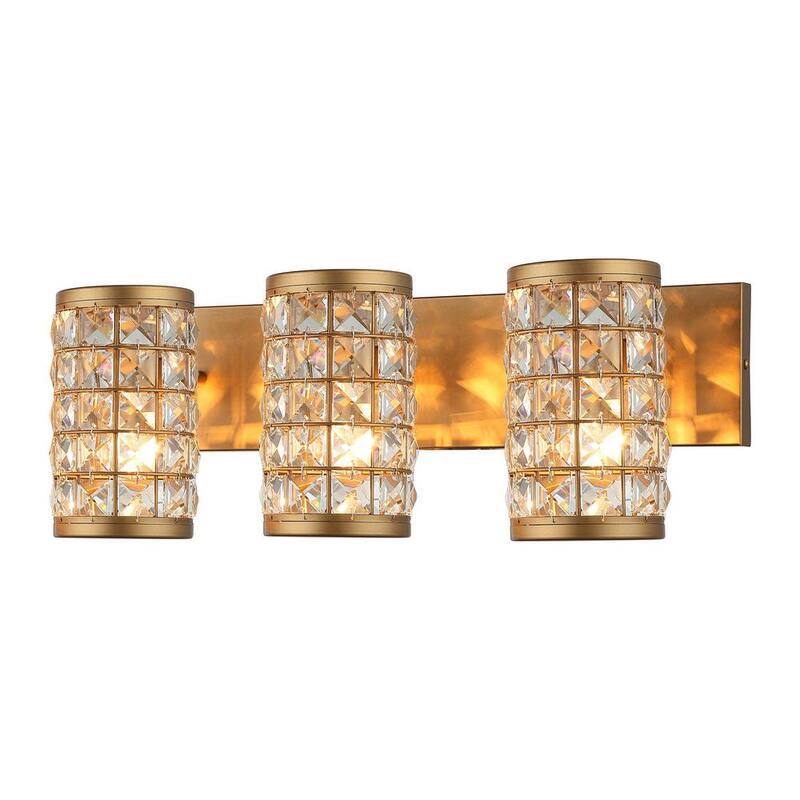 Modern Powder Bath Room Vanity Light, 21.6 in. 3-Light Gold Wall Sconce Light with Cylinder Crystal Shade-Paradise Island Wear