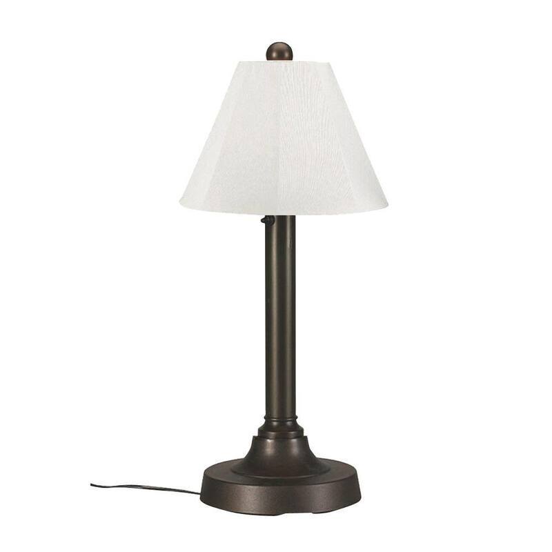 30 in. Bronze OutdoorTable Lamp with Natural Linen Shade-Paradise Island Wear