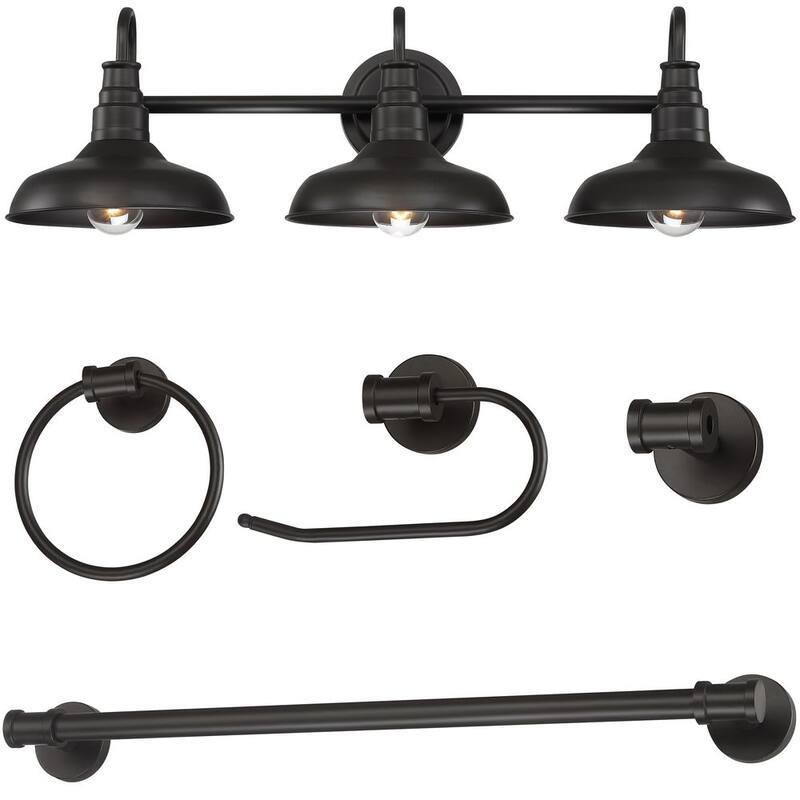 31.12 in. 3-Light Bronze Vanity Light Fixture, All-In-1 Bathroom Set (E26 Bulb Base) (5-Piece)-Paradise Island Wear