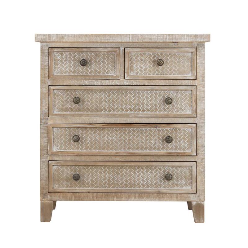 5-Drawer Wood Storage Chest with Bronze Metal Knobs-Paradise Island Wear