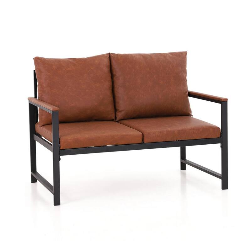 47.5 in. Leather 2-Seater Loveseat with Metal Frame-Paradise Island Wear