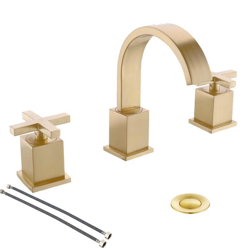 Inch 2-Handle Waterfall 3-Holes Brushed Gold Lead- Free Wide spread Bathroom Faucet-Paradise Island Wear