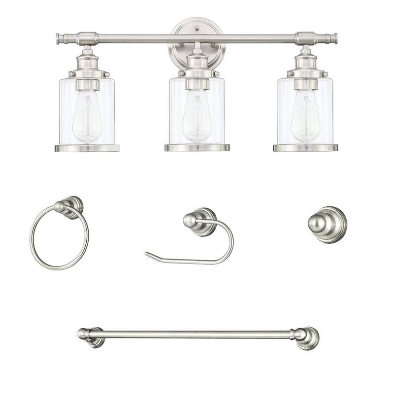 5.1 in. 3 Light Brushed Nickel Vanity Light with Bathroom Set-Paradise Island Wear