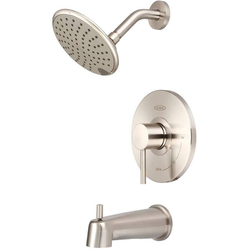 1-Handle Wall Mount Tub and Shower Faucet Trim Kit with Rain Showerhead in Brushed Nickel (Valve not Included)-Paradise Island Wear