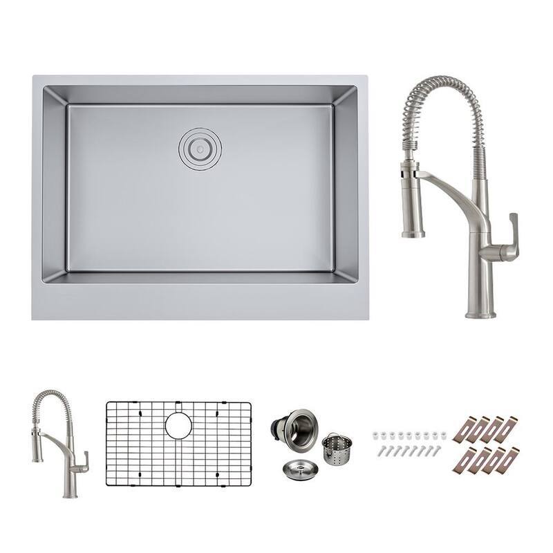 Stainless 16-Gauge 30 in. Single Bowl Farmhouse Apron Kitchen Sink with Deluxe Faucet, Bottom Grid, Drain-Paradise Island Wear