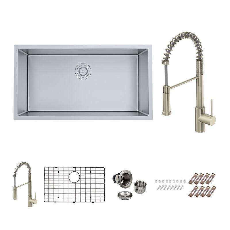 16-Gauge Stainless 33 in. Single Bowl Undermount Kitchen Sink with Classic Faucet, Bottom Grid, Drain-Paradise Island Wear
