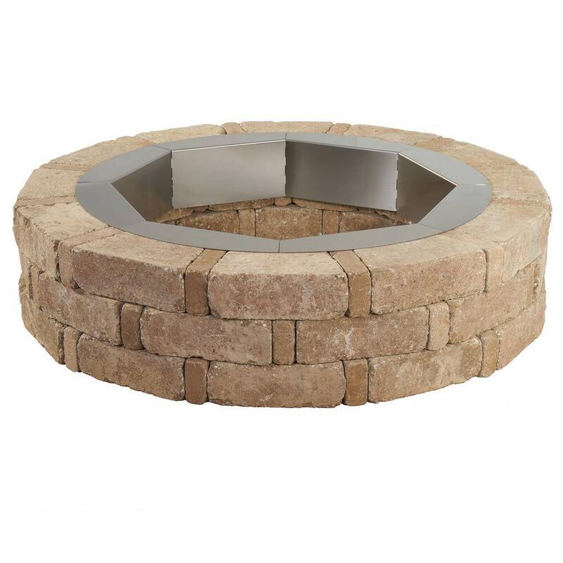 RumbleStone 46 in. x 10.5 in. Round Concrete Fire Pit Kit No. 1 in Cafe with Round Steel Insert-Paradise Island Wear