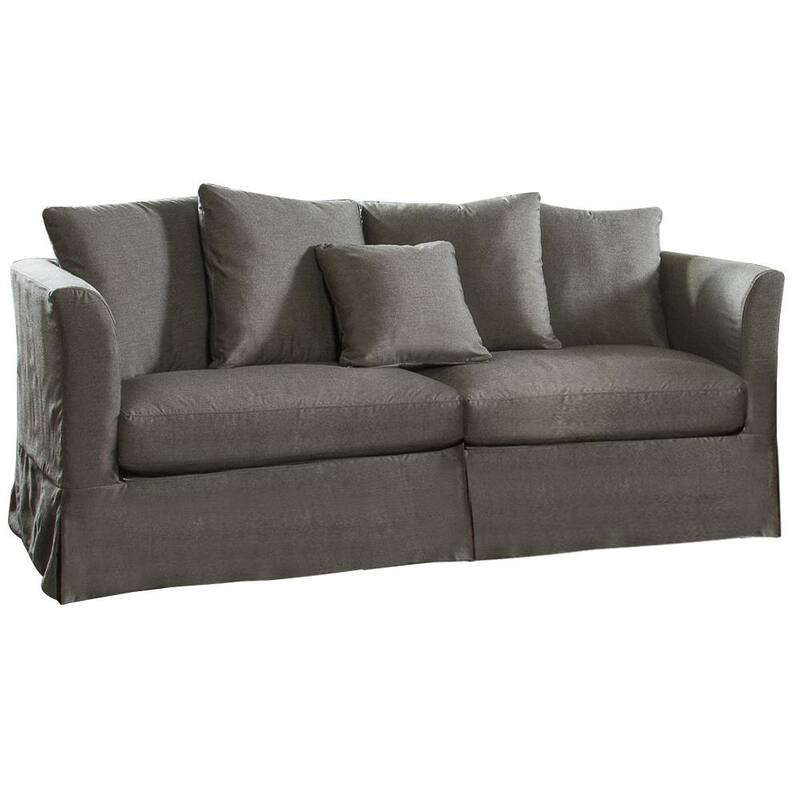 Sunset Beach 85 in. Cast Charcoal Solid Sunbrella Fabric 2-Seater English Rolled Arm Sofa with Polyureathane Foam-Paradise Island Wear