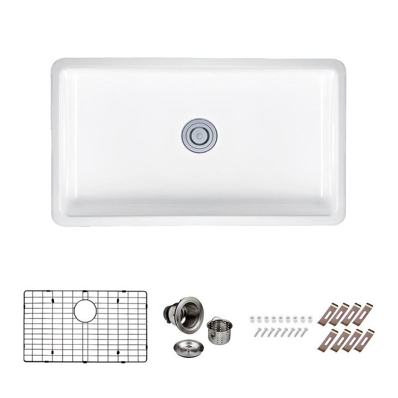 32.5 in. Single Bowl Undermount Kitchen Sink with Bottom Grid, Drain-Paradise Island Wear