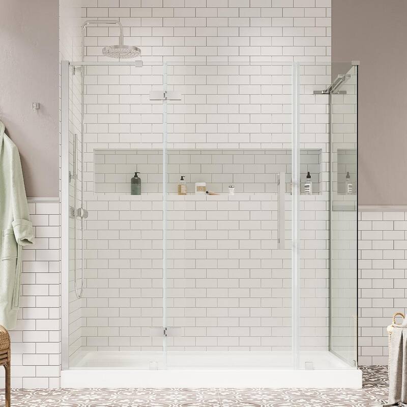 72 in. L x 32 in. W x 72 in. H Corner Shower Kit with Pivot Frameless Shower Door in Chrome and Shower Pan-Paradise Island Wear