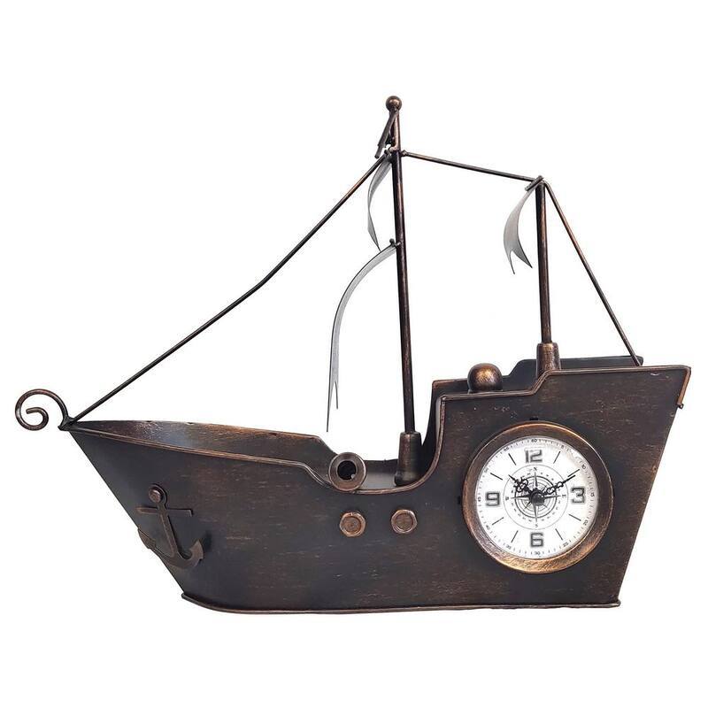 Sailing Ship Metal Table Clock-Bronze Copper-Paradise Island Wear
