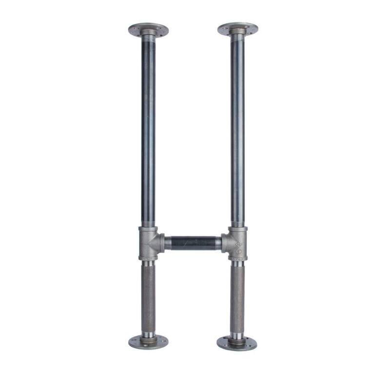 1 in. x 2.4 ft. L Heavy Duty Industrial Black Pipe Inside Support H-Style Desk with Round Flanges (1-Pack)-Paradise Island Wear