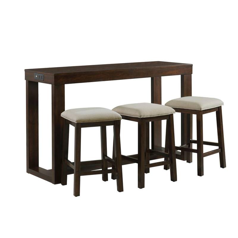 4-Piece Dark Walnut Bar Table Set-Paradise Island Wear