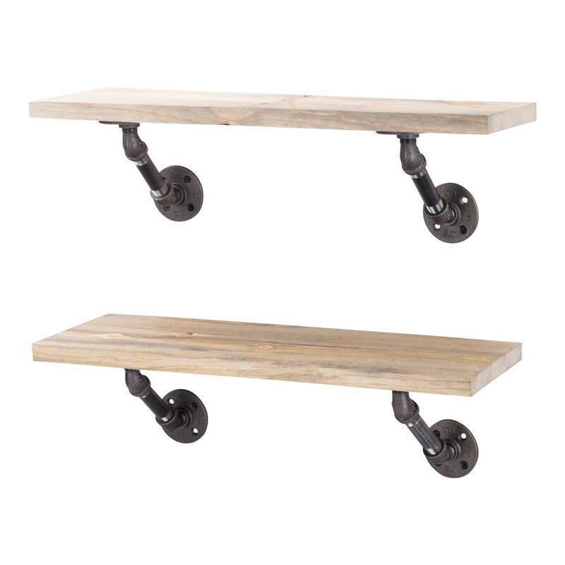 24 in. x 7.5 in. x 6.75 in. Driftwood Tan Restore Wood Decorative Wall Shelf with Industrial Steel Pipe Brackets-Paradise Island Wear