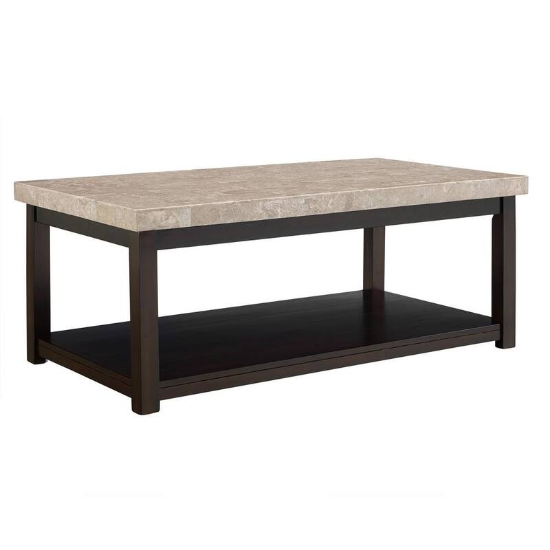 3-Piece 48 in. Espresso Large Rectangle Marble Coffee Table Set with Shelf-Paradise Island Wear