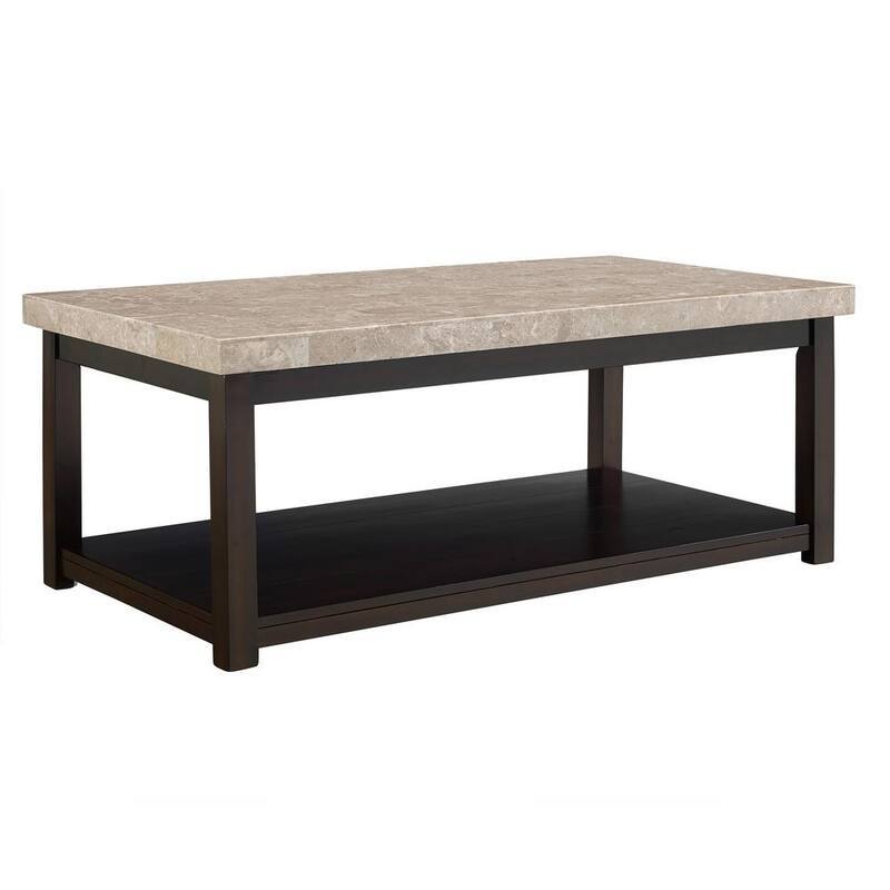 Caleb 3-Piece 48 in. Espresso Large Rectangle Marble Coffee Table Set with Shelf-Paradise Island Wear