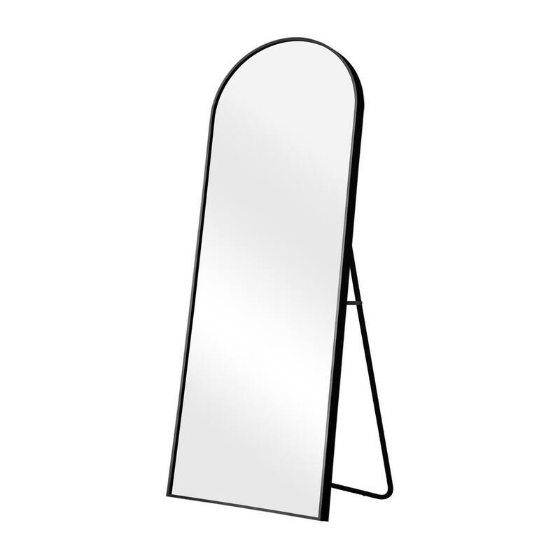 64 in. x 21 in. Modern Arched Wall Mounted Thin Framed Vanity Mirror in Black-Paradise Island Wear