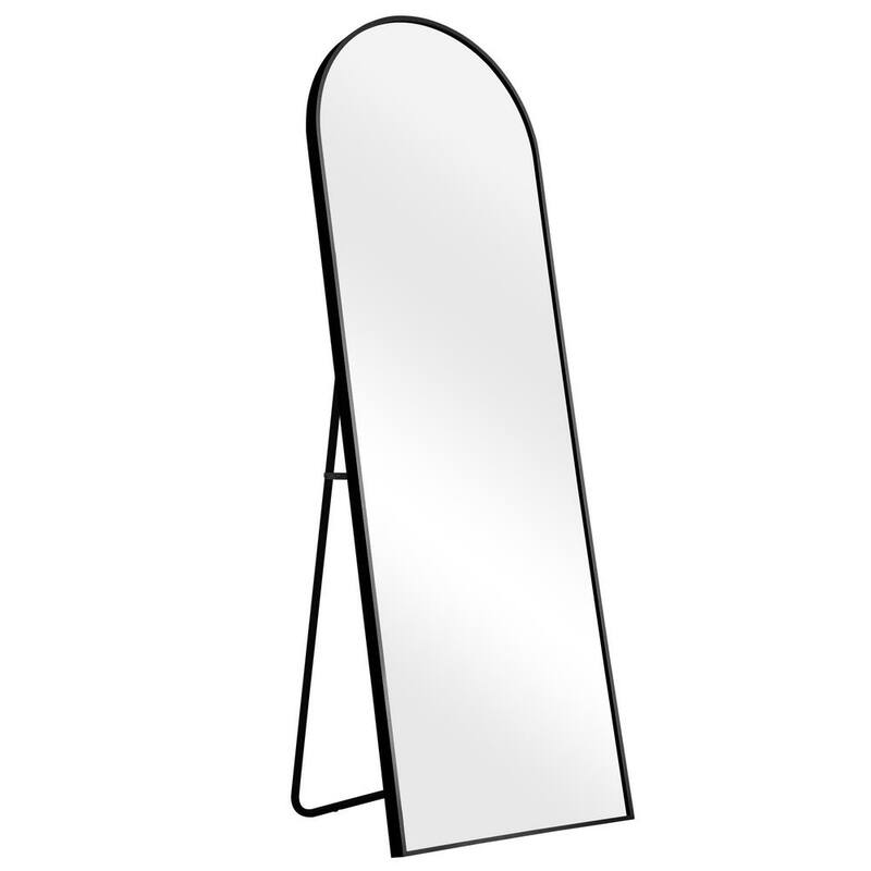 71 in. x 28 in. Modern Aluminum Alloy Arched Framed Black Full-Length Decorative Mirror with Bracket-Paradise Island Wear