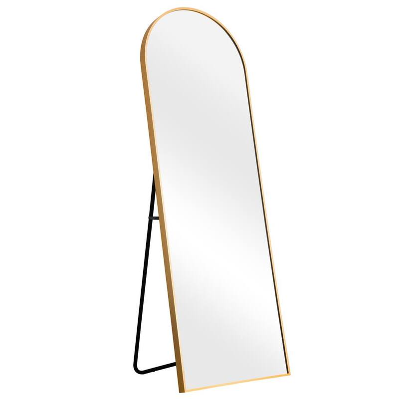 71 in. x 31 in. Modern Aluminum Alloy Arched Framed Gold Full-Length Decorative Mirror with Bracket-Paradise Island Wear