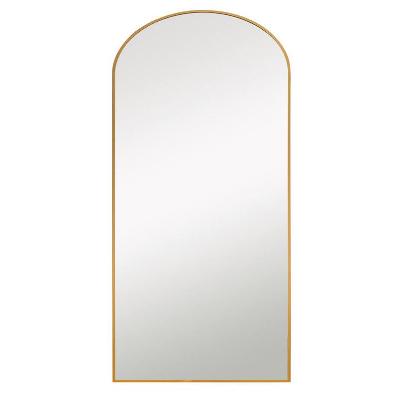 67 in. x 30 in.Modern Aluminum Alloy Arched Framed Gold Full-Length Decorative Mirror with Bracket-Paradise Island Wear
