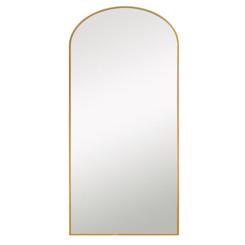 67 in. x 30 in.Modern Aluminum Alloy Arched Framed Gold Full-Length Decorative Mirror with Bracket-Paradise Island Wear
