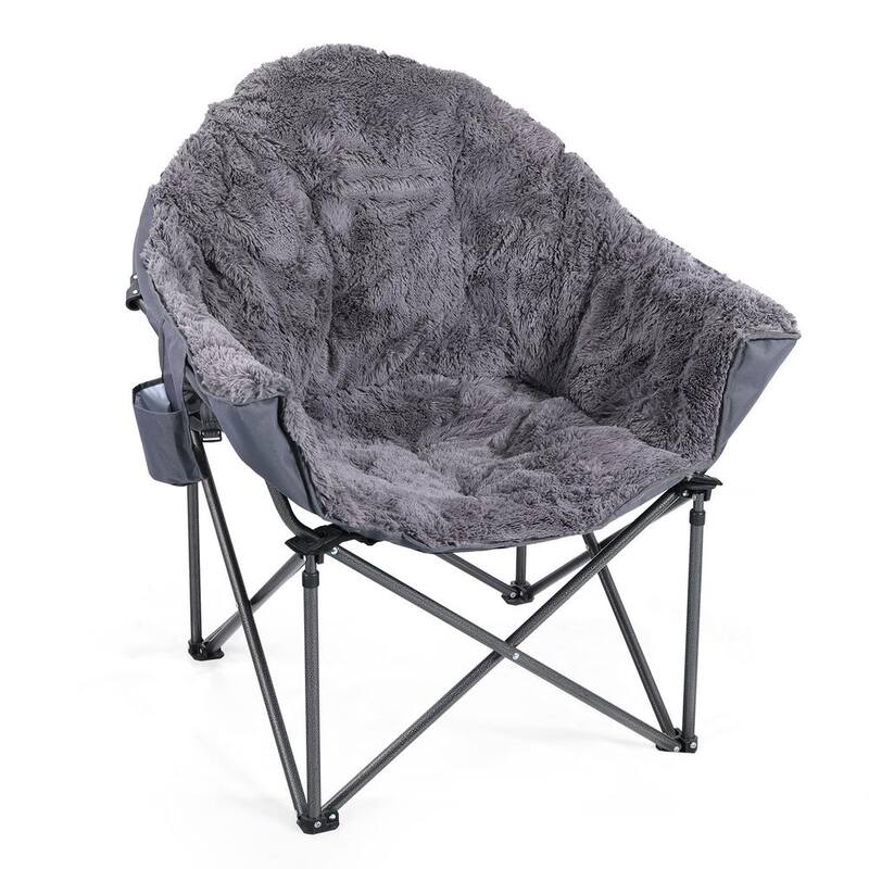 Folding Luxury Plush Moon Camping Chair Heavy-Duty Saucer Chair With Carrying Bag Soft Grey Pedded Outdoor and Indoor-Paradise Island Wear