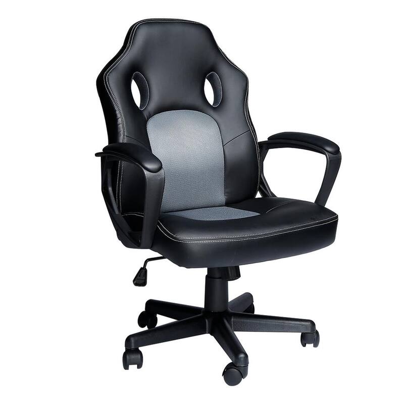 Gaming Chair 24.4 in. Grey Faux Leather Swivel Gaming Chair with Adjustable Height and Nonadjustable Arms to Office-Paradise Island Wear
