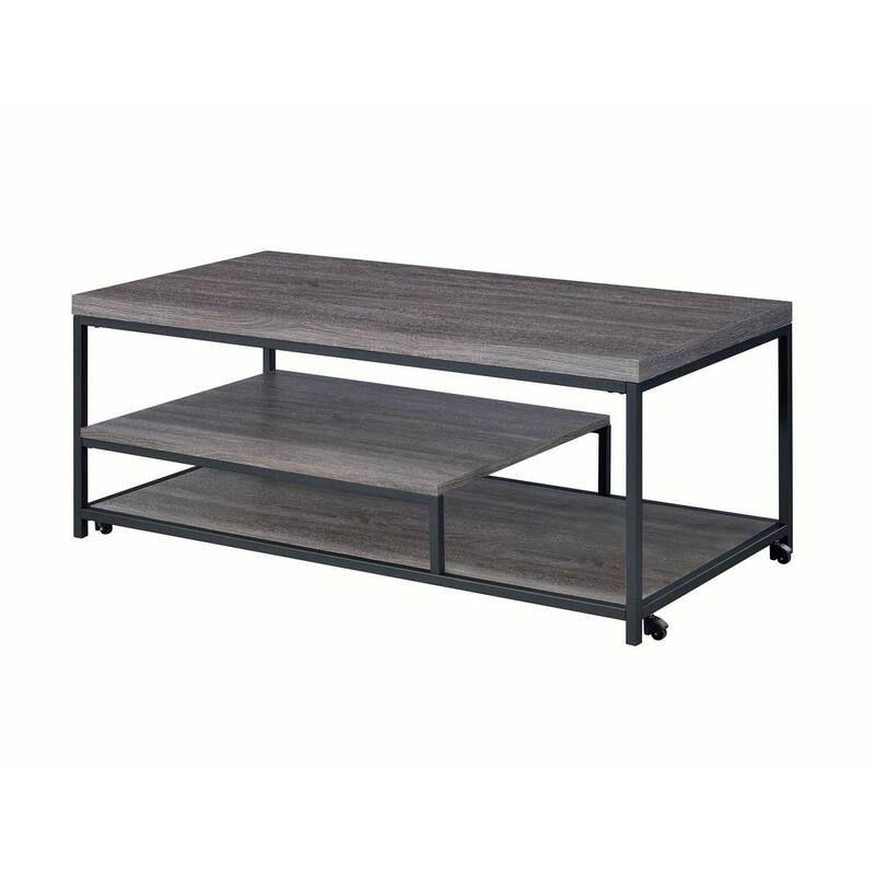 3-Piece 47 in. Large Rectangle Wood Coffee Table Set with Casters-Paradise Island Wear