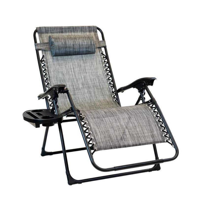 Oversized Grey Metal Zero Gravity Chair with Leg Stabilizers and Big Cupholder-Paradise Island Wear