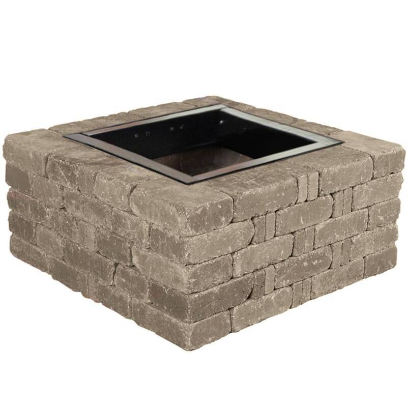 RumbleStone 38.5 in. x 17.5 in. Square Concrete Fire Pit Kit No. 6 in Greystone-Paradise Island Wear