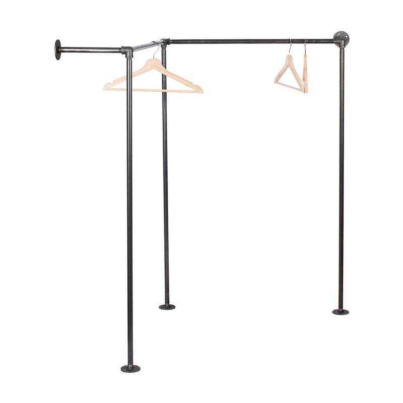 1/2 in. x 5 ft. L Black Pipe Corner Wall Mounted Clothing Rack Kit-Paradise Island Wear