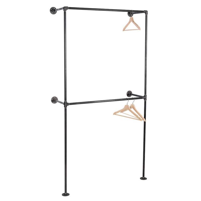 1/2 in. x 3.2 ft. L Black Pipe 2-Tier Wall Mounted Clothing Rack Kit-Paradise Island Wear