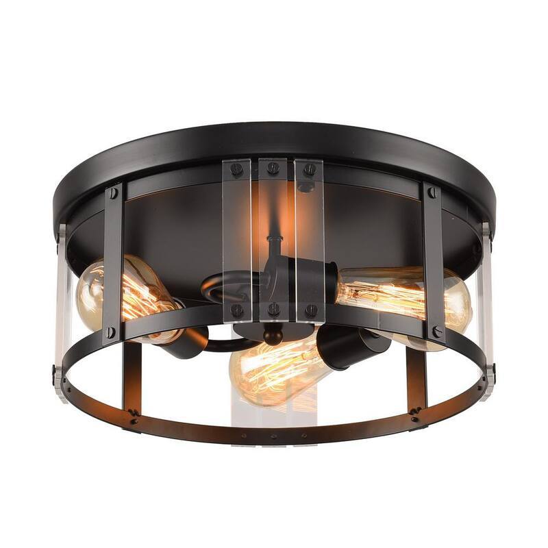 13 in. 3-Light Indoor Matte Black Flush Mount Chandelier with Light Kit Included-Paradise Island Wear