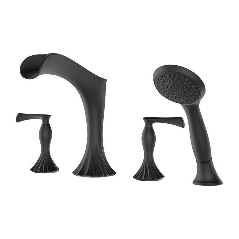 2-Handle Deck Mount Roman Tub Trim Kit with Handheld Shower in Matte Black (Valve Not Included)-Paradise Island Wear