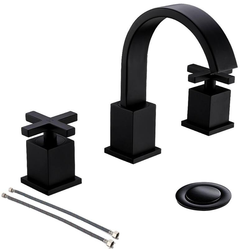 8 in. 2-Handles Waterfall 3-Pieces 3-Holes Matte Black Lead- Free Widespread Bathroom Faucet-Paradise Island Wear