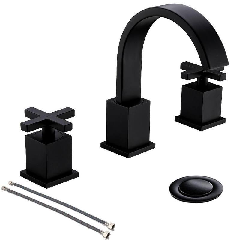 8 in. 2-Handles Waterfall 3-Pieces 3-Holes Matte Black Lead- Free Widespread Bathroom Faucet-Paradise Island Wear