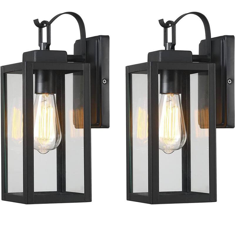 1-Light Matte Black Hardwired Outdoor Fixture Wall Lantern Light (2-Pack)-Paradise Island Wear