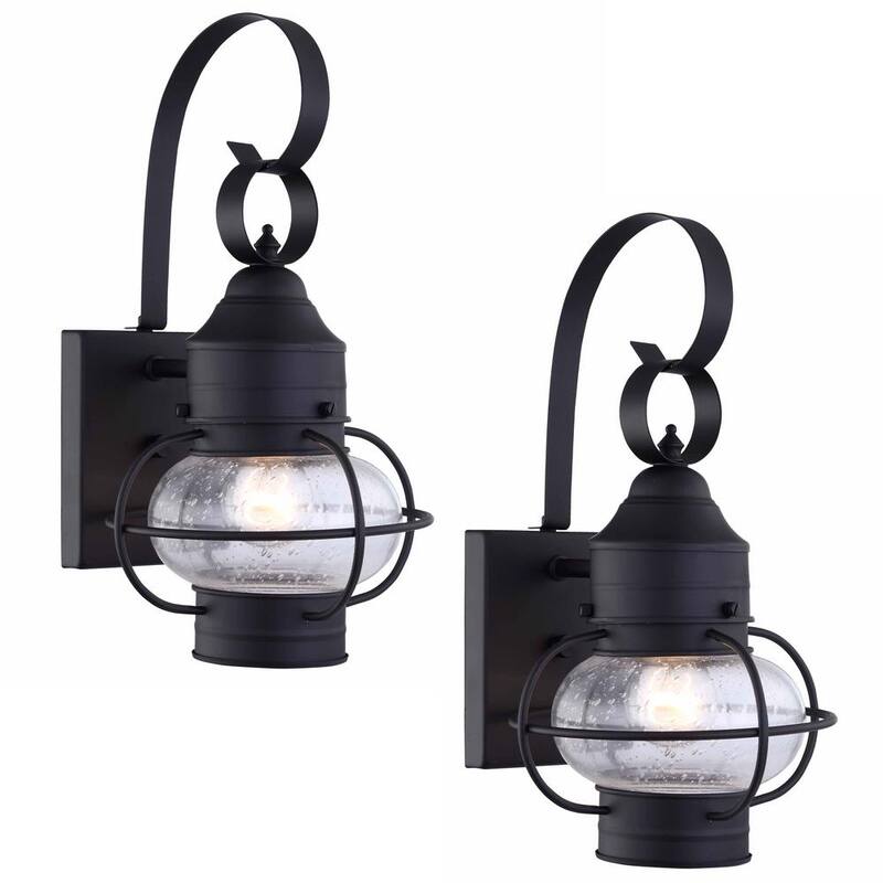 1-Light Matte Black Not Solar Outdoor Wall Lantern Sconce (2-Pack)-Paradise Island Wear