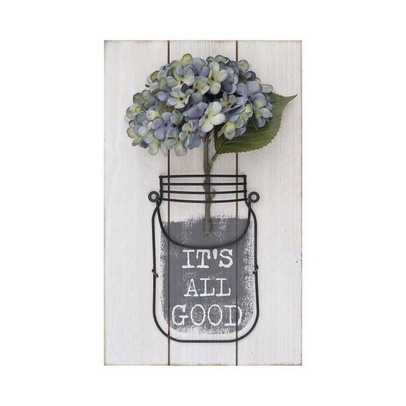 It's All Good Wood Wall Plaque with Artificial Hydrangea Decorative Sign-Paradise Island Wear