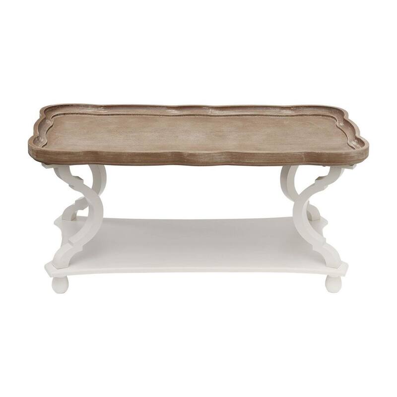 Farmhouse 39.75 in. Natural Wood Tray 18.625 in. Rectangular Wood Coffee Table with 2 Tiered-Paradise Island Wear