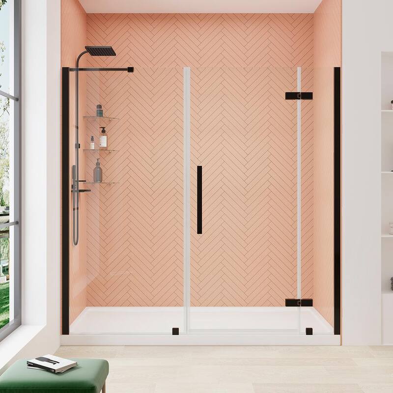 72 in. L x 36 in. W x 72 in. H Alcove Shower Kit w/Pivot Frameless Shower Door in w/Shelves and Shower Pan-Paradise Island Wear
