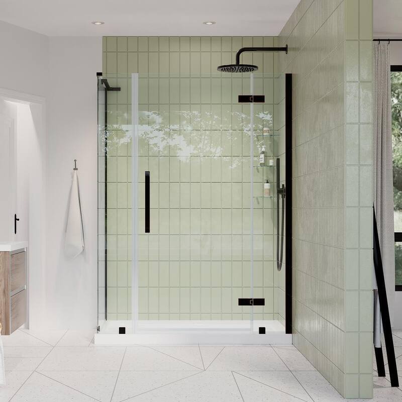 54 in. L x 32 in. W x 72 in. H Corner Shower Kit w/Pivot Frameless Shower Door in w/Shelves and Shower Pan-Paradise Island Wear