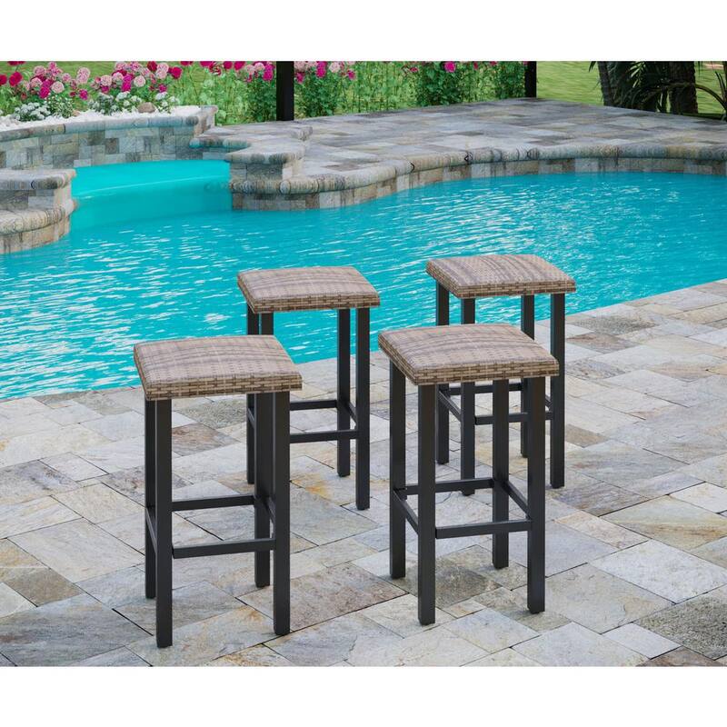 Rattan Wicker Outdoor Bar Stool (4-Pack)-Paradise Island Wear
