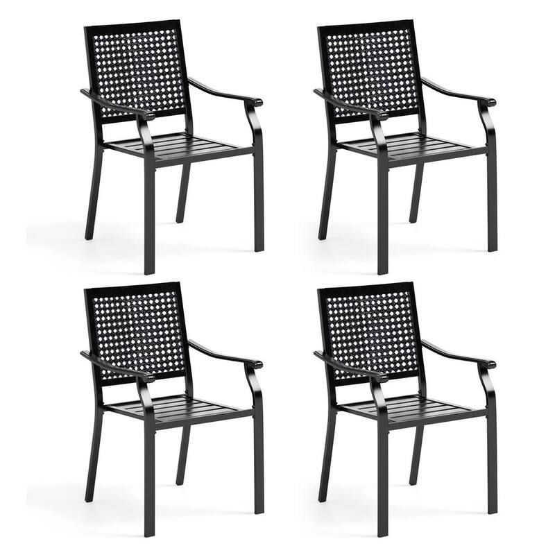 Stackable Metal Outdoor Dining Chair with Armrest (4-Pack)-Paradise Island Wear