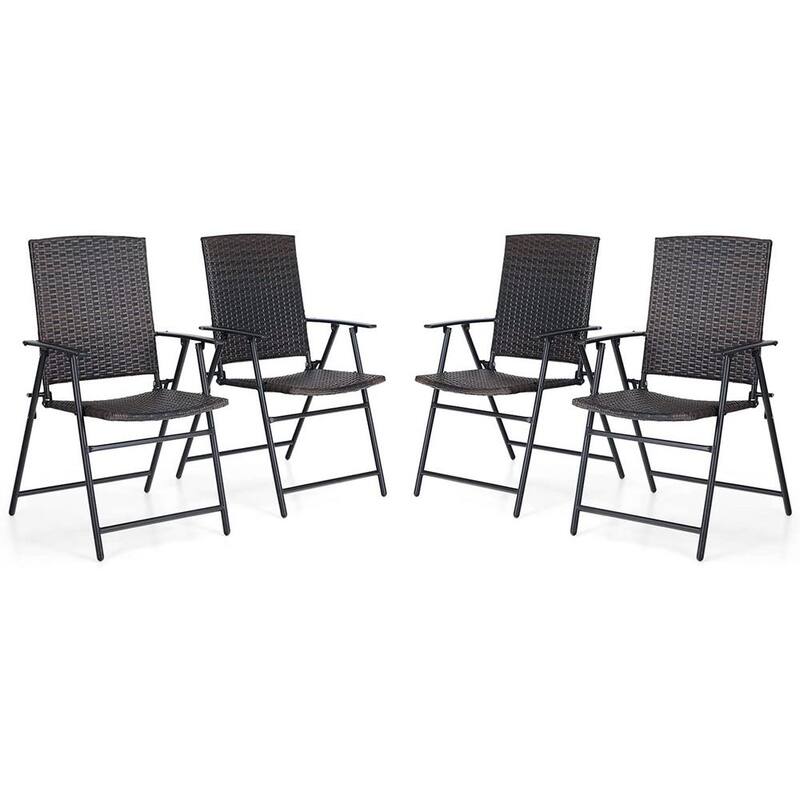 Black Metal Outdoor Patio Dining Chairs Folding Reclining Rattan Chairs (4-Pack)-Paradise Island Wear