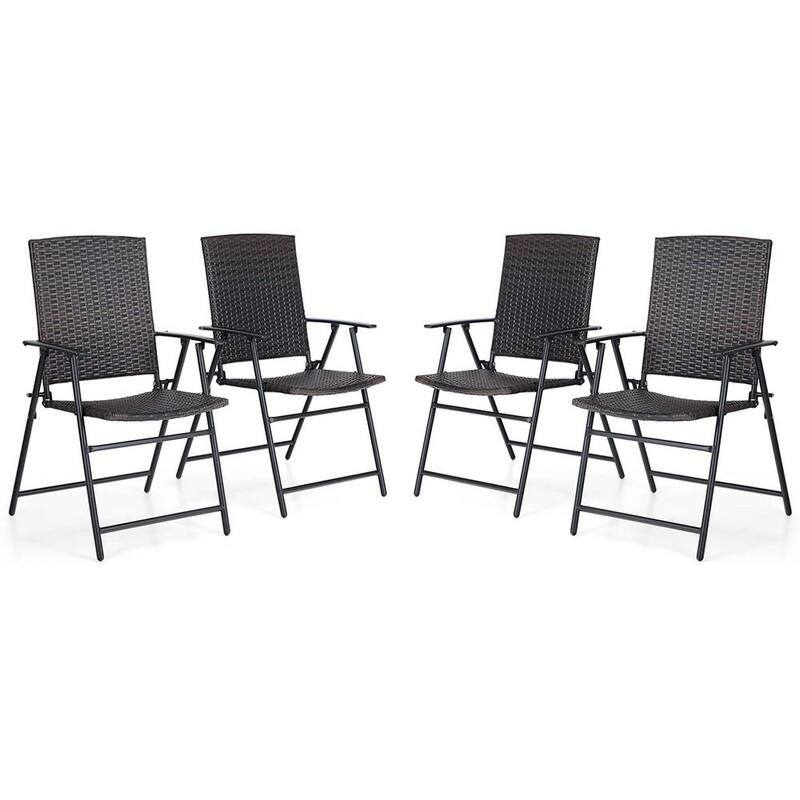 Black Metal Outdoor Patio Dining Chairs Folding Reclining Rattan Chairs (4-Pack)-Paradise Island Wear