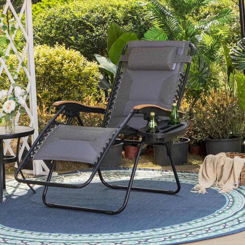 Massage Funtion Full Padded Lounge Chair Foldable Zero Gravity Reclining Outdoor Indoor Gray-Paradise Island Wear